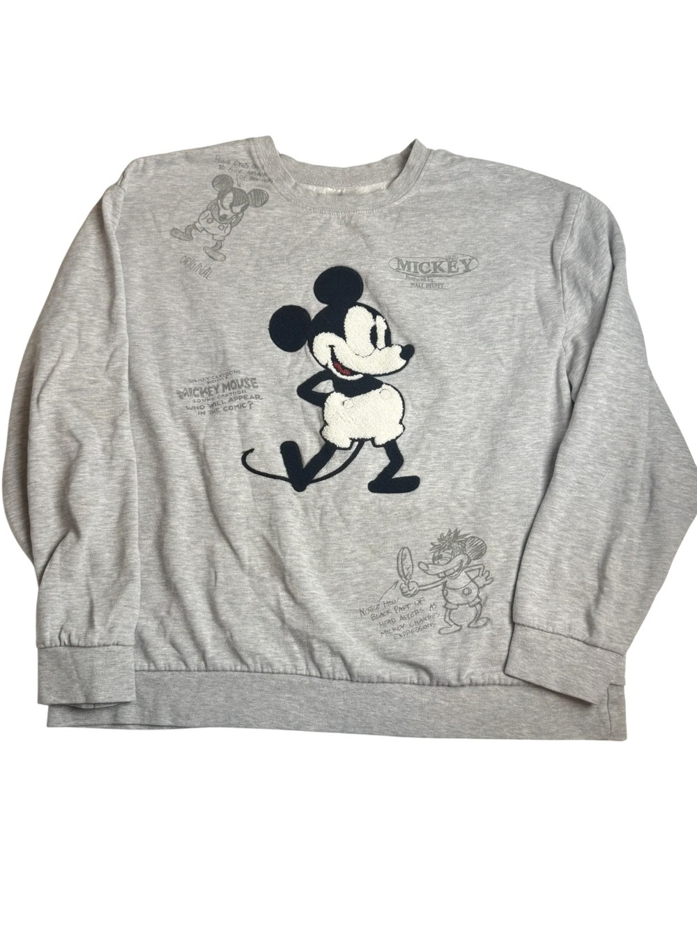 Disney Mickey Mouse Gray Embroidered Sketch Sweatshirt Women’s Size XL